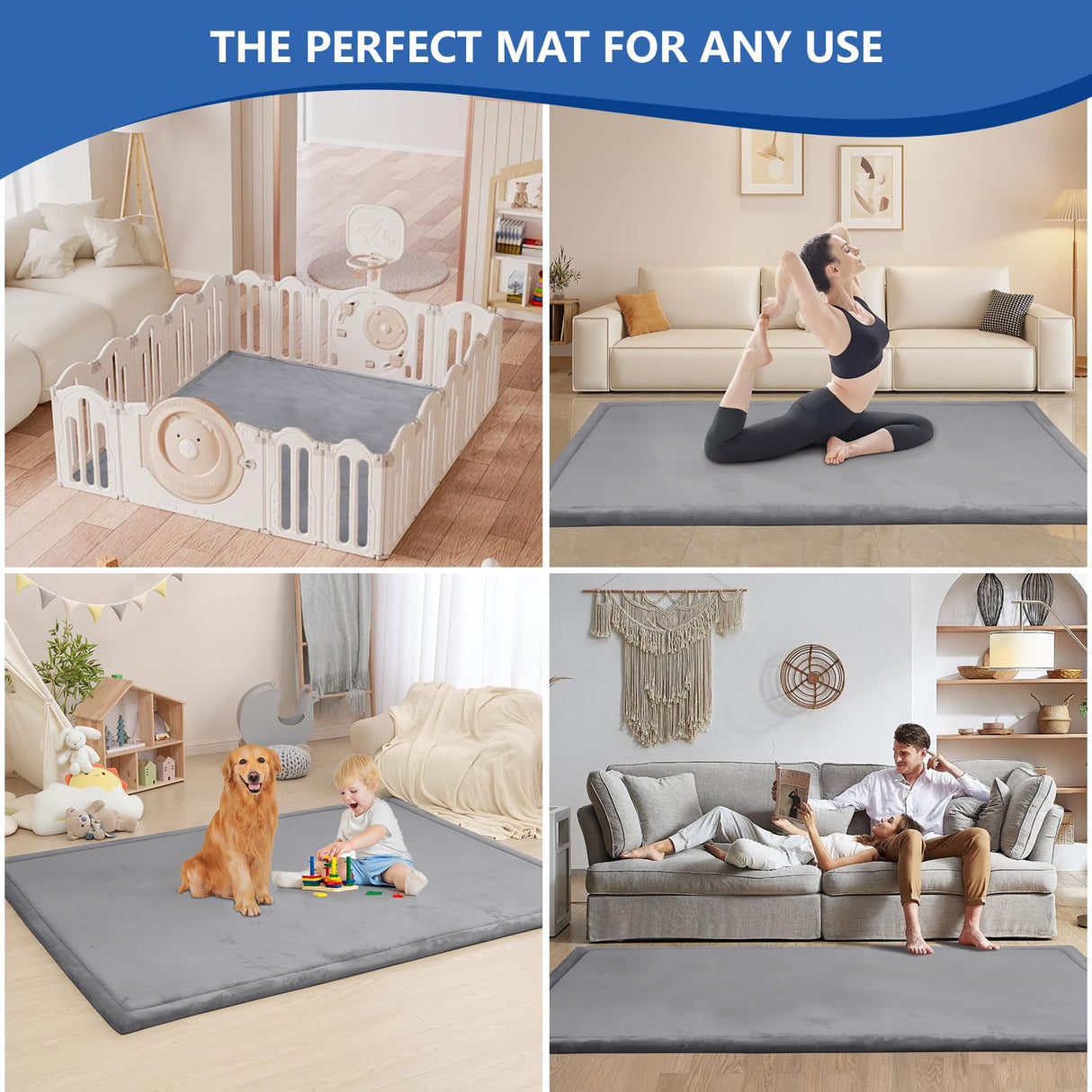 Baby Play Mat for Floor,1.3" Thick Memory Foam Tummy Time Mat,Soft Coral Velvet Nursery Rug,Large Non Slip Crawling Mat for Toddlers,Infants,Kids,Yoga Mat,Tatami Mat for Living Room(Dark Gray) Huloo Sleep