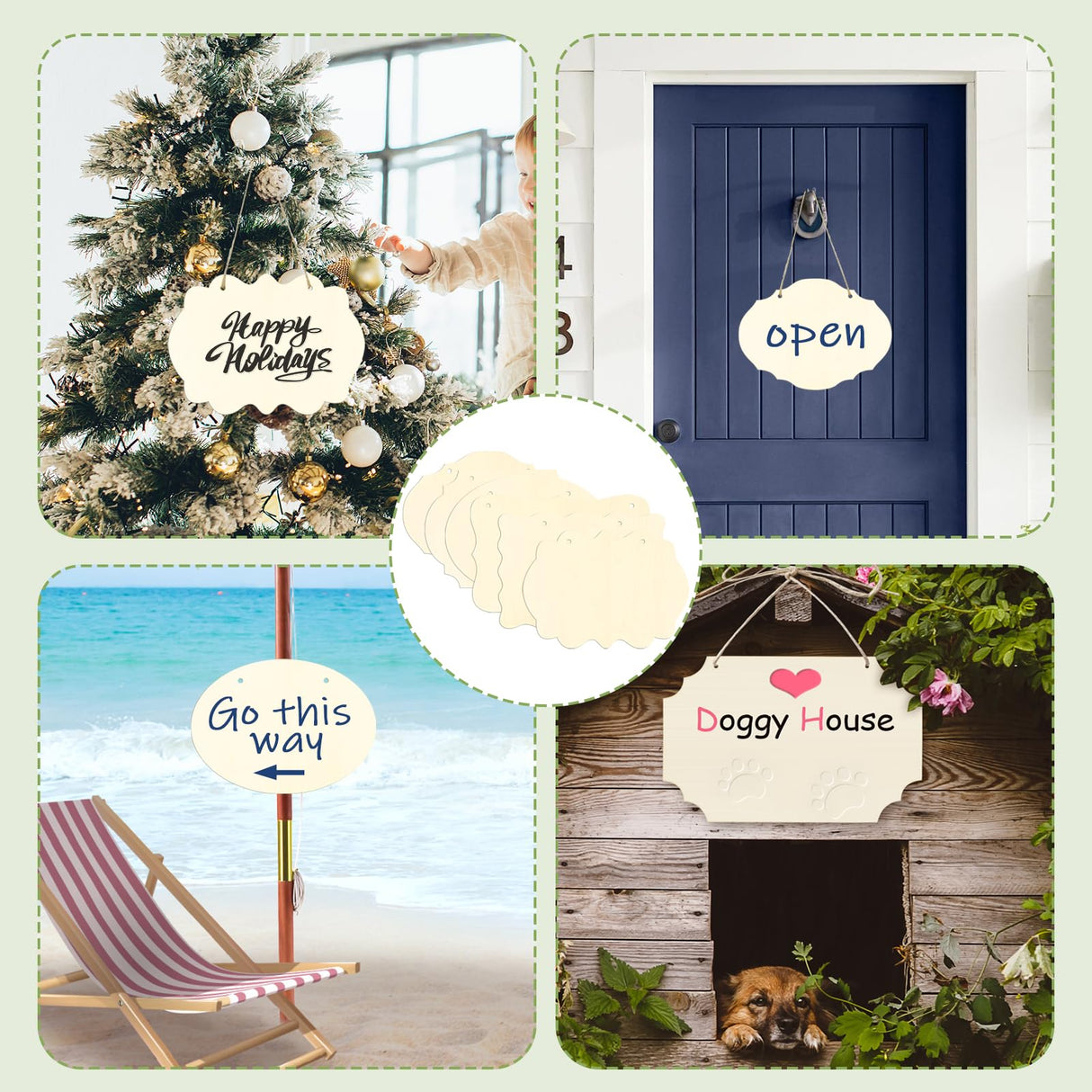 FSWCCK 24 Pieces Unfinished Hanging Wood Sign Blank with Ropes, Rectangle Blank Wood Sign Plain Hanging Craft Door Signs Wall Art Farmhouse Wooden Sign for Door Wall Art Decoration (6 Style) FSWCCK