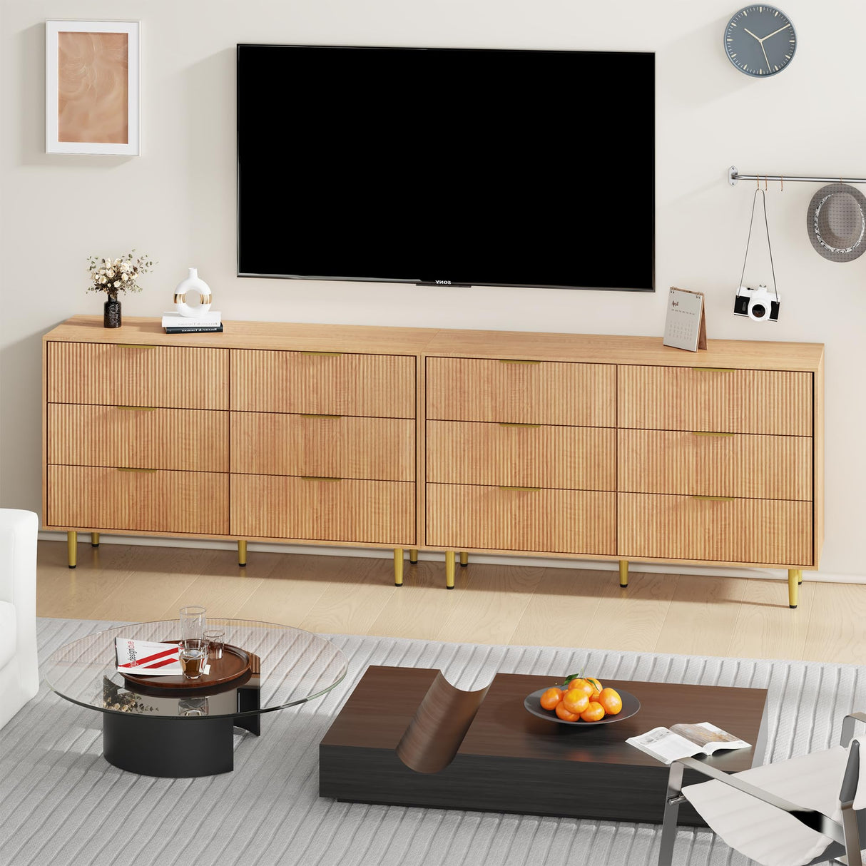 GarveeHome 6 Drawer Dresser, Modern Natural Fluted Dresser for Bedroom, Wooden Wide Chest of Drawers Storage Organizer with Metal Handles & Legs for Living Room, Entryway, Apartment GarveeHome