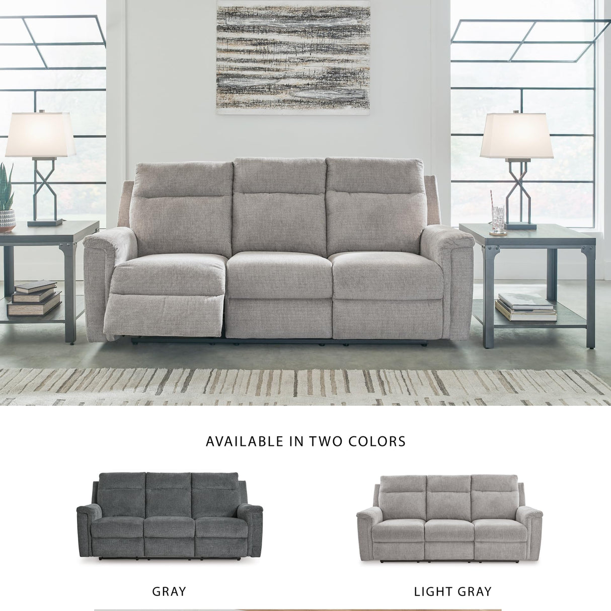 Signature Design by Ashley Barnsana Minimalist Power Reclining Sofa with USB Charging Ports, Light Gray Signature Design by Ashley