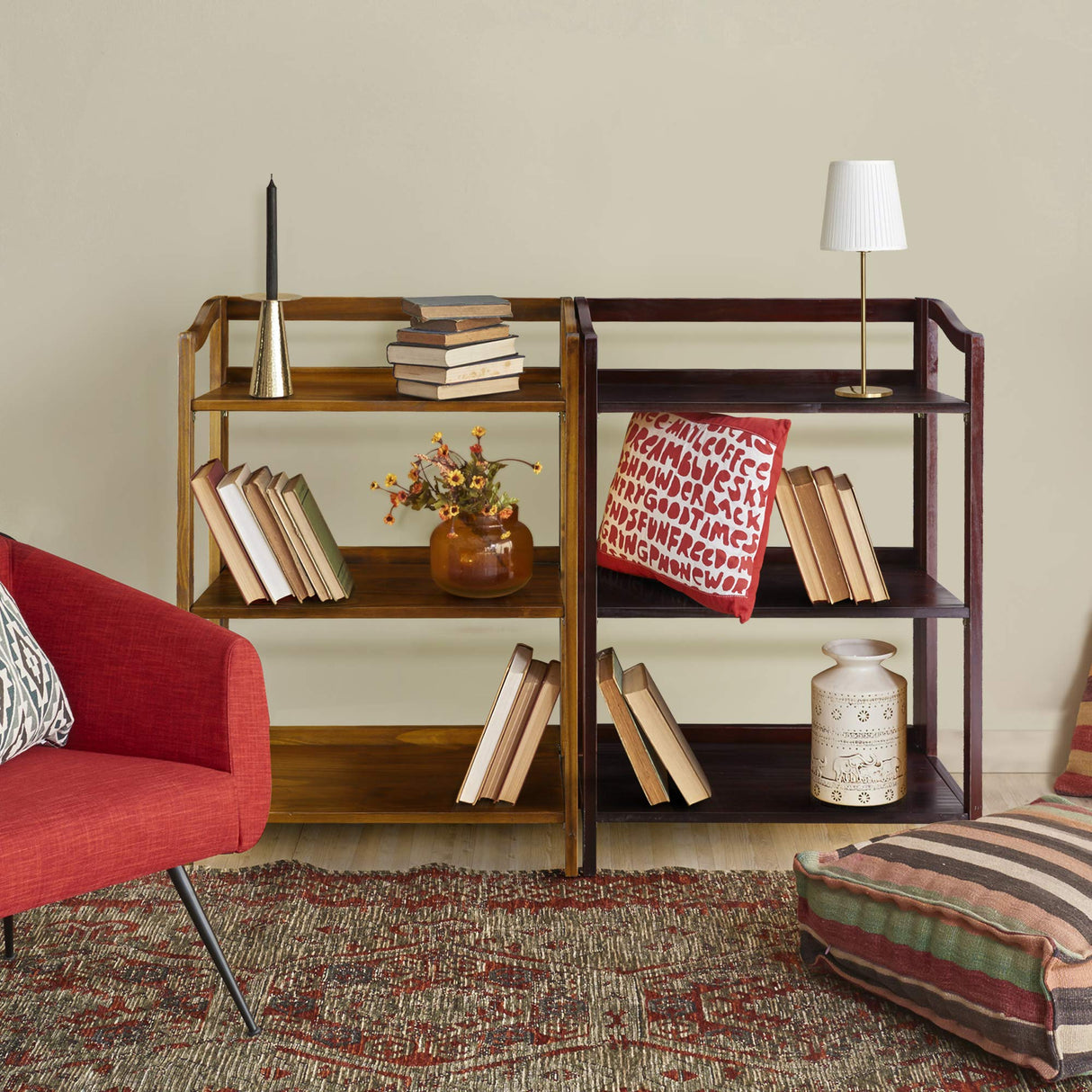 Casual Home Stratford 3-Shelf Folding Bookcase-Warm Brown Casual Home