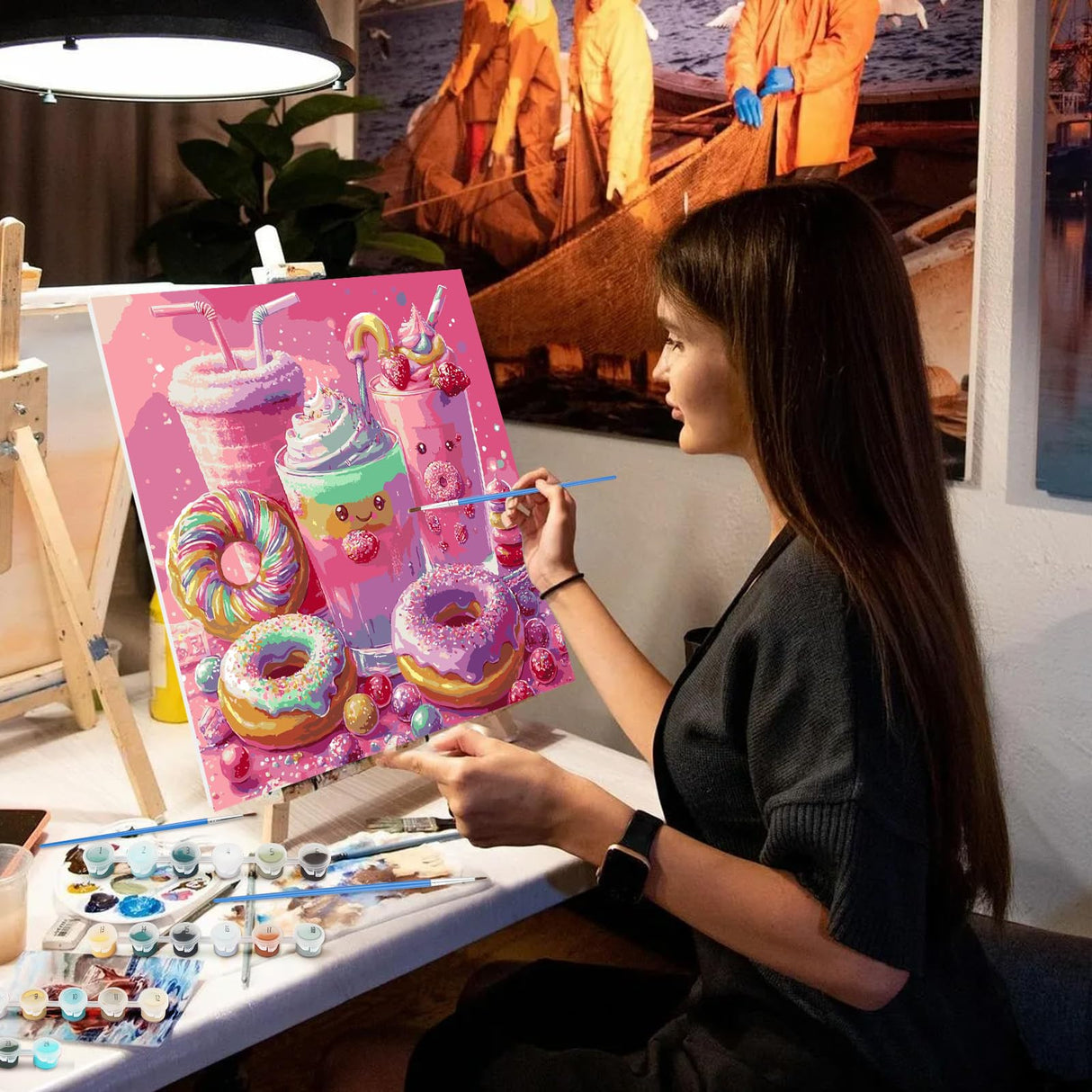 NEWENMO Cartoon Paint by Numbers Kit for Adults, Ice Cream Sweetmeats Paint by Numbers on Canvas Unframed, DIY Oil Painting Perfect for Beginner, Craft, Hobbies and Home Wall Decor 16x16 in NEWENMO