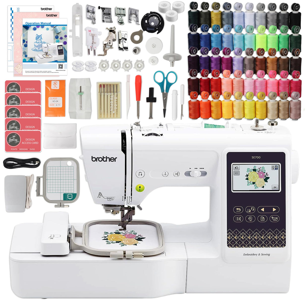 Brother SE700 Embroidery & Sewing Machine with 50 Sewing Spools, Color Matching Bobbins & Accessories Brother