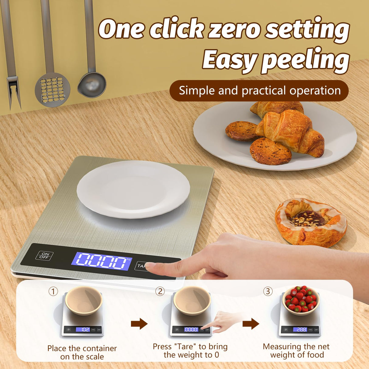 33lb Digital Scale Kitchen Food Scale Weight Grams and Ounces Pounds/Ounces/Grams be Freely Changed for Daily Use, Home Baking Stainless Steel Material FOWIDALIXG