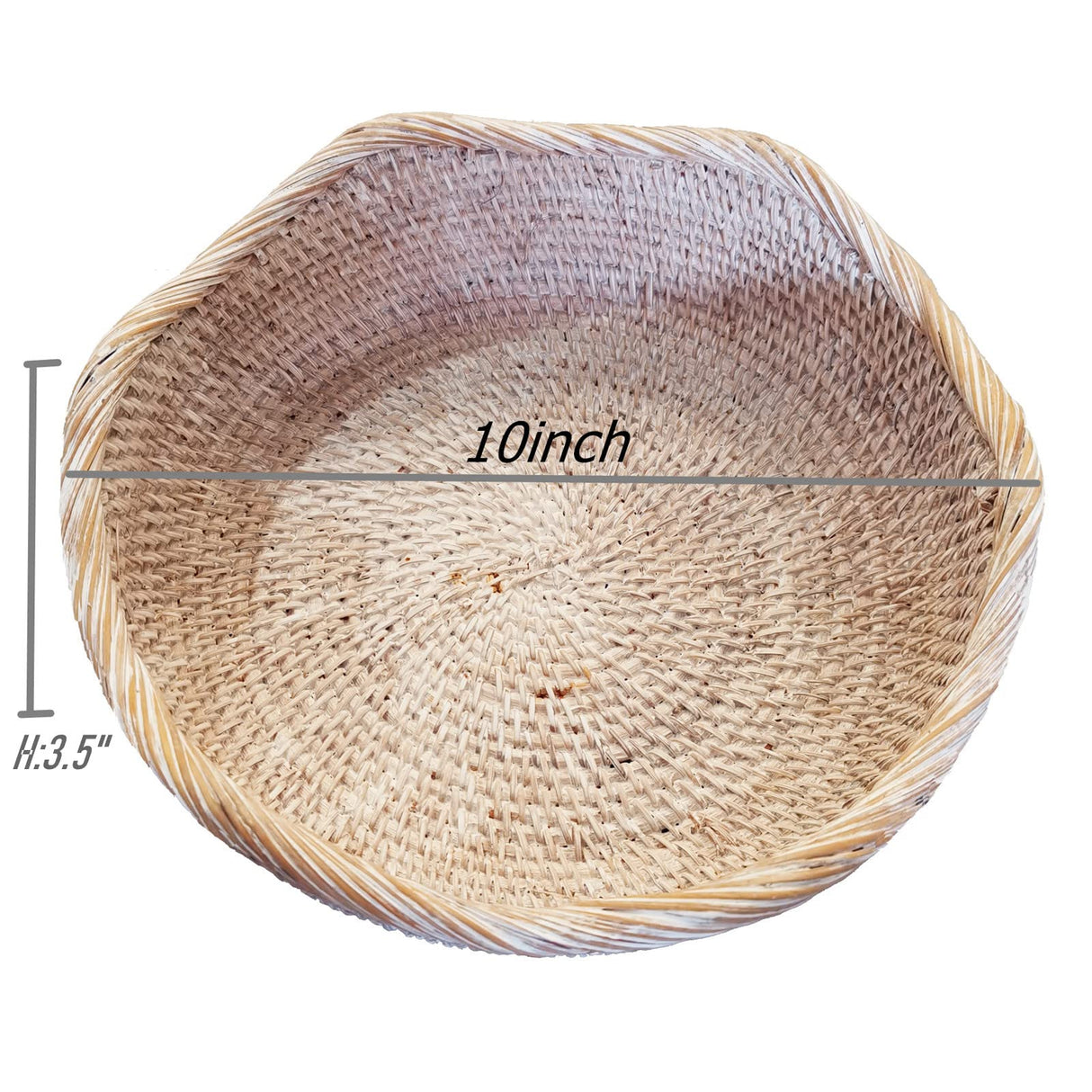 Handmade White Rattan Round Fruit Basket Food Storage Bowls Kitchen Organizer Snack Serving Bowl Wavy Edge Circle Tray Basket, Boho Home Décor Display Tray for Table, Dining Room,M amololo