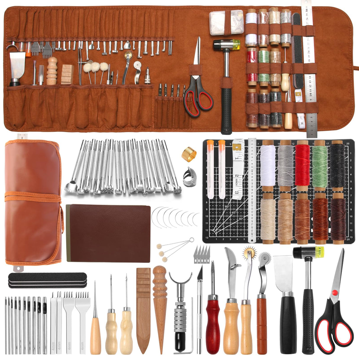 Leather Working Tools,Professional Leather Working Kit for Carving, Punching, Stamping, Cutting with Custom Storage Bag, Essential for DIY Crafts & Repairs. (168pcs) Tisofwes
