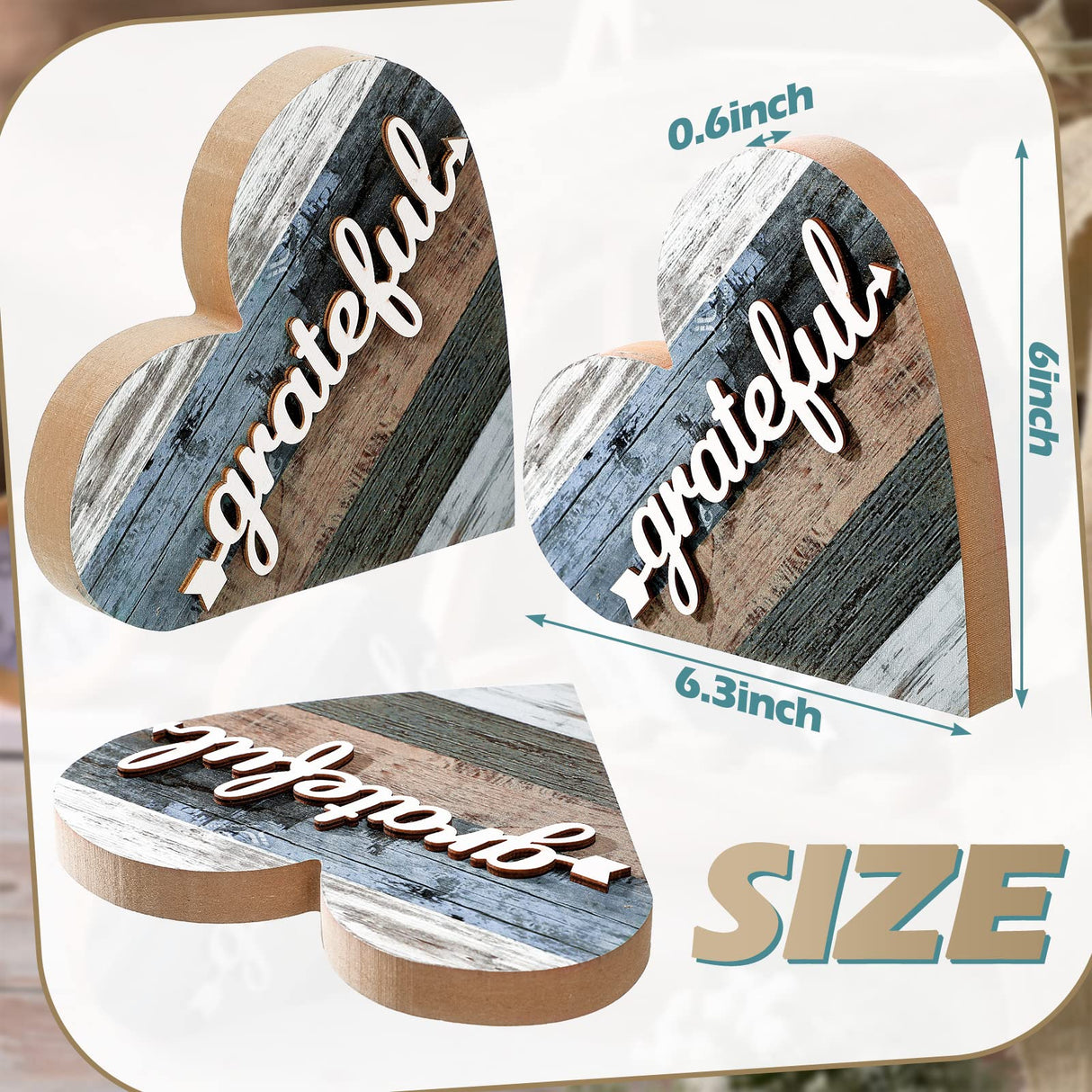 Jetec 2 Pcs Rustic Wood Home Sign Farmhouse Love Wooden Heart Shaped Table Centerpiece Valentines Day Decoration for Home Kitchen Living Room Dining Room Table Decoration (Grateful Style) Jetec