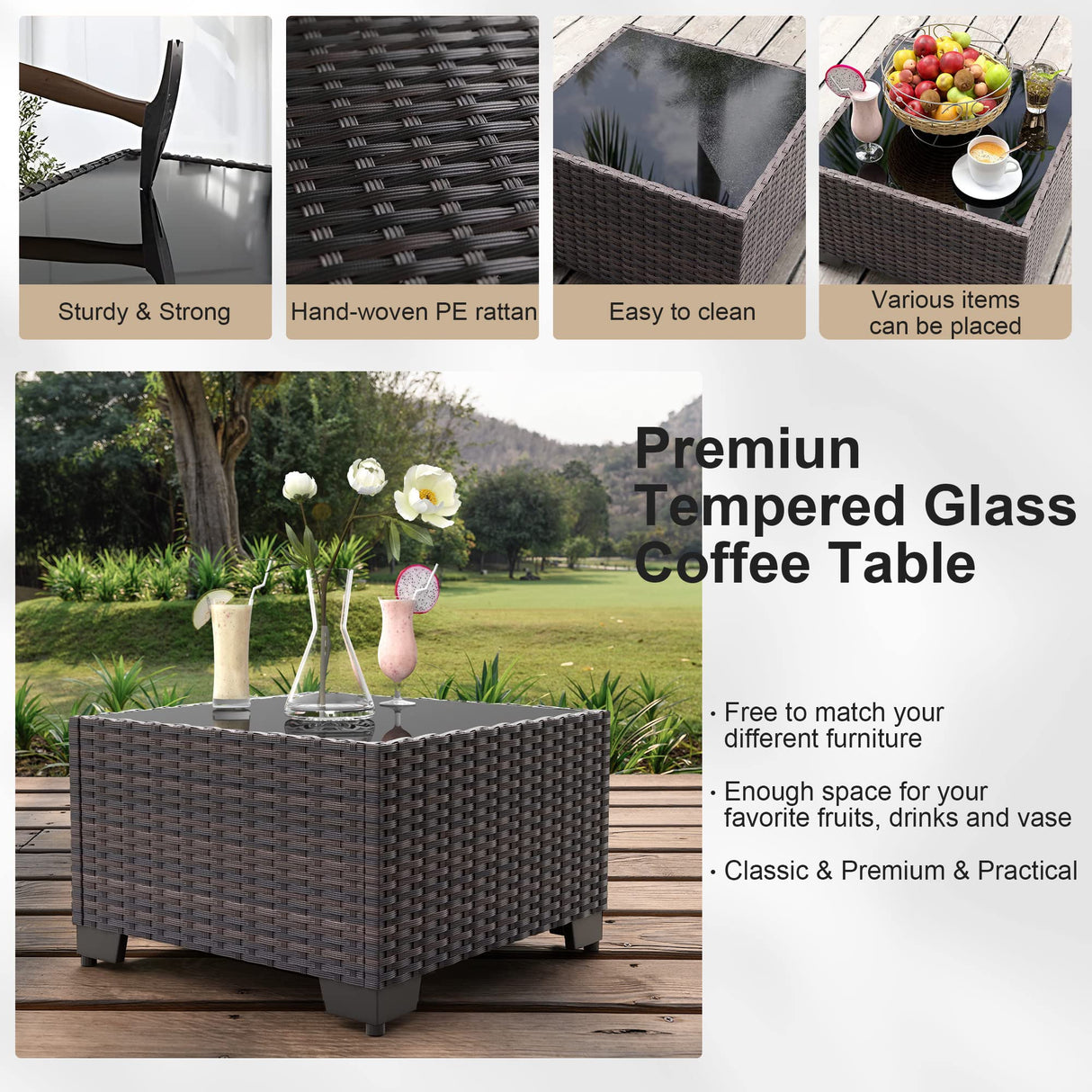 GREZJXC 8 Pieces Outdoor Sectional Patio Furniture Set with Fire Pit Table,PE Rattan Wicker Patio Sectional Conversation Set with Cushions and Glass Coffee Table Black GREZJXC