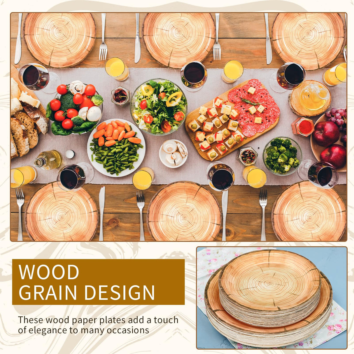 Tioncy 100 Pcs Wood Grain Paper Plates 7" 9" Rustic Wood Slice Plate Farmhouse Round Disposable Dinner Plate for Woodland Baby Shower Lumberjack Birthday Party Supplies(wood Grain, 100 Pieces) Tioncy