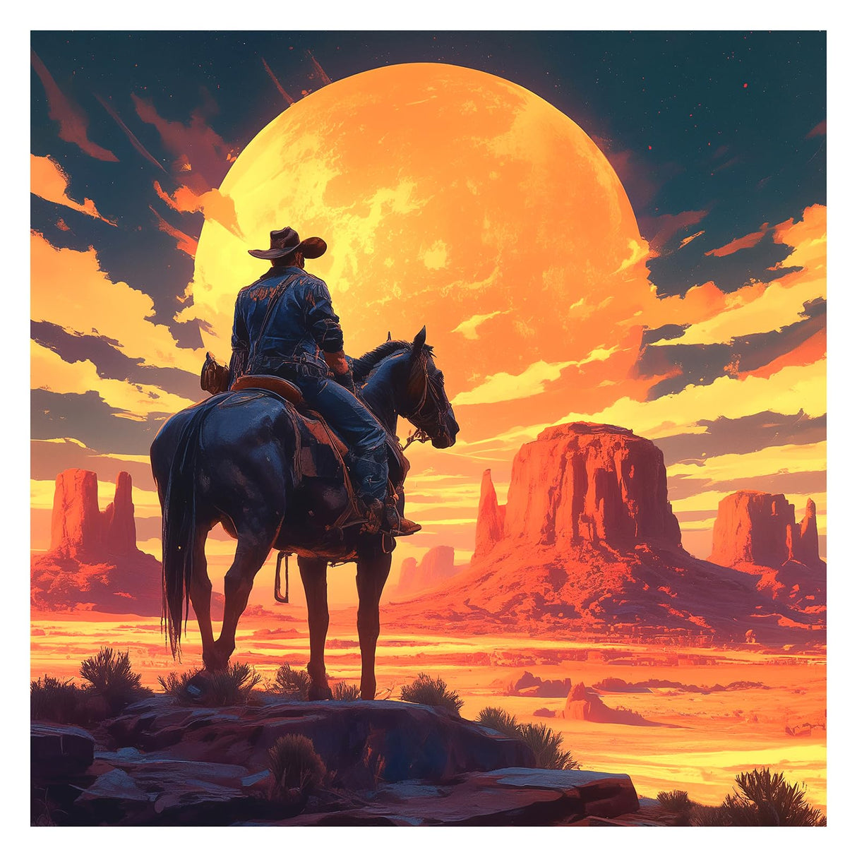 SJUTOUCI Diamond Art Painting Kits for Adults, Western Cowboy Diamond Art Kits for Beginners, 5D DIY Full Drill Gem Craft Art for Home Decor Gift 12x12 inch, Desert SJUTOUCI