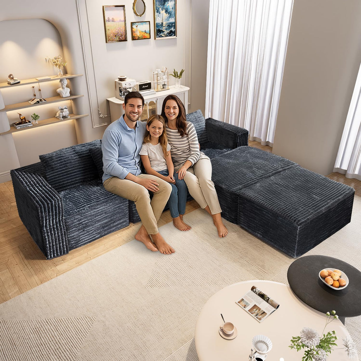 NNSNG 110" U Shaped Boneless Couches for Living Room with 2 Movable Ottomans,5 Seats Modular Cloud Sectional Couch Sofa(Gray) NNSNG