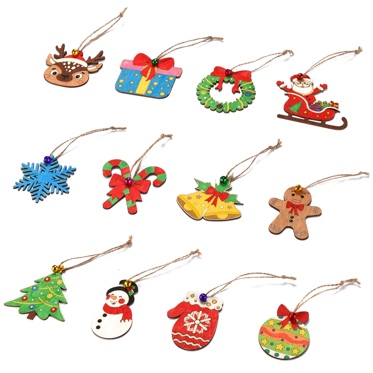 96 Pcs Wooden Christmas Ornaments Unfinished Wood Slices, Wooden Christmas Tree Hanging Ornaments for DIY Art Craft with 12 Styles, DIY Wooden Christmas Ornaments Hanging Decorations Kit BENIMUS