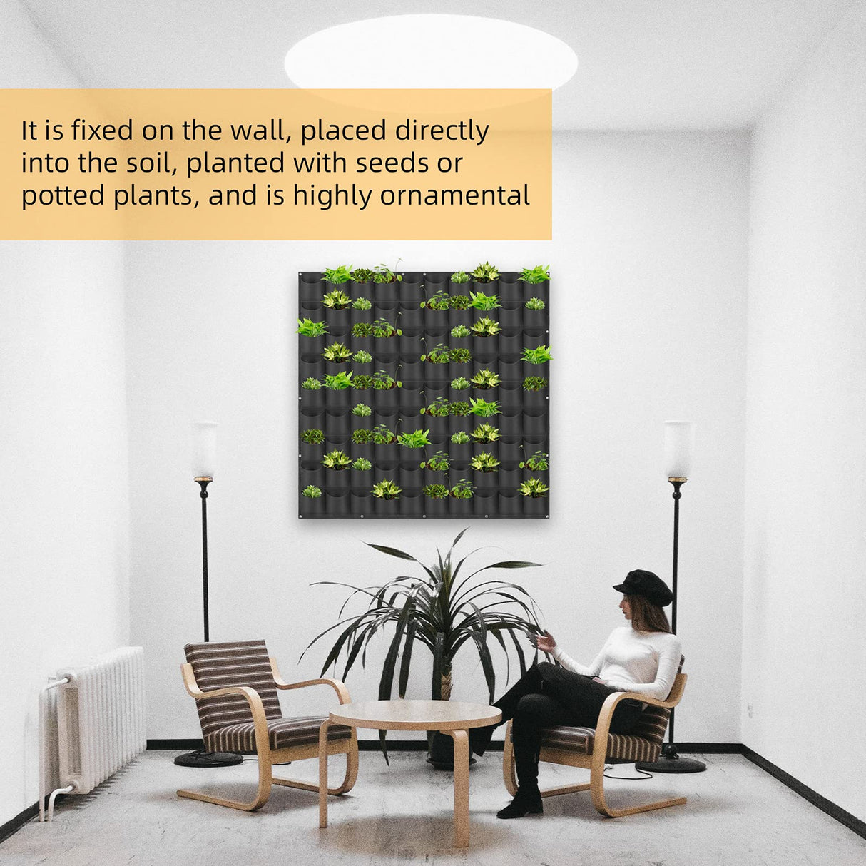 Hanging Planting Grow Bags, 90 Pockets Wall Planter Wall Mounted Grow Bag Outdoor Indoor Gardening Vertical Greening Flower Container, Planting Bags Storage Bags(1.1 m × 1.1 m, Black) LITLANDSTAR