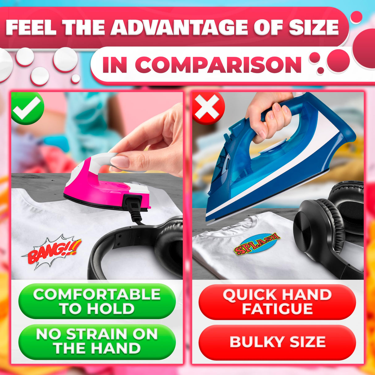 Mini Iron for Crafting 2.3" x 3.9" – Cute Mini Craft Iron for Patches, Sewing, Quilting with Quick Heat-Up Ceramic Plate & 59" Cord – Designed for Ironing Patches, Bling, and Small Craft Projects MYCRITEE