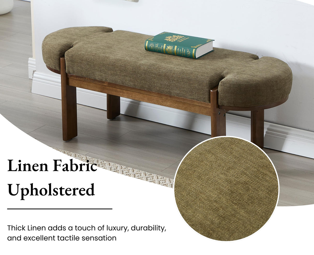 EALSON 49 Inch Modern Bedroom Bench Upholstered End of Bed Bench Wood Entryway Bench with Fabric Padded Seat and Wooden Legs Window Bench for Living Room Hallway, Olive Green EALSON