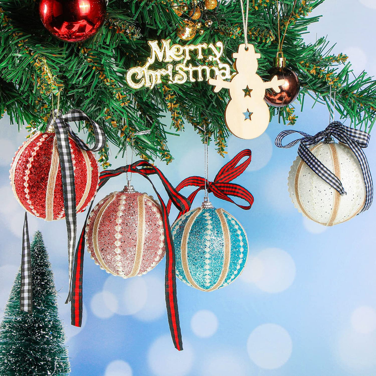 Chuangdi 4 Rolls 200 Yards Christmas Buffalo Plaid Checkered Ribbon Black White and Red Gingham Ribbon 3/8 Inch Wide Edge for DIY Crafts, Present Wrapping, Hair Bows, Holiday Decoration Chuangdi