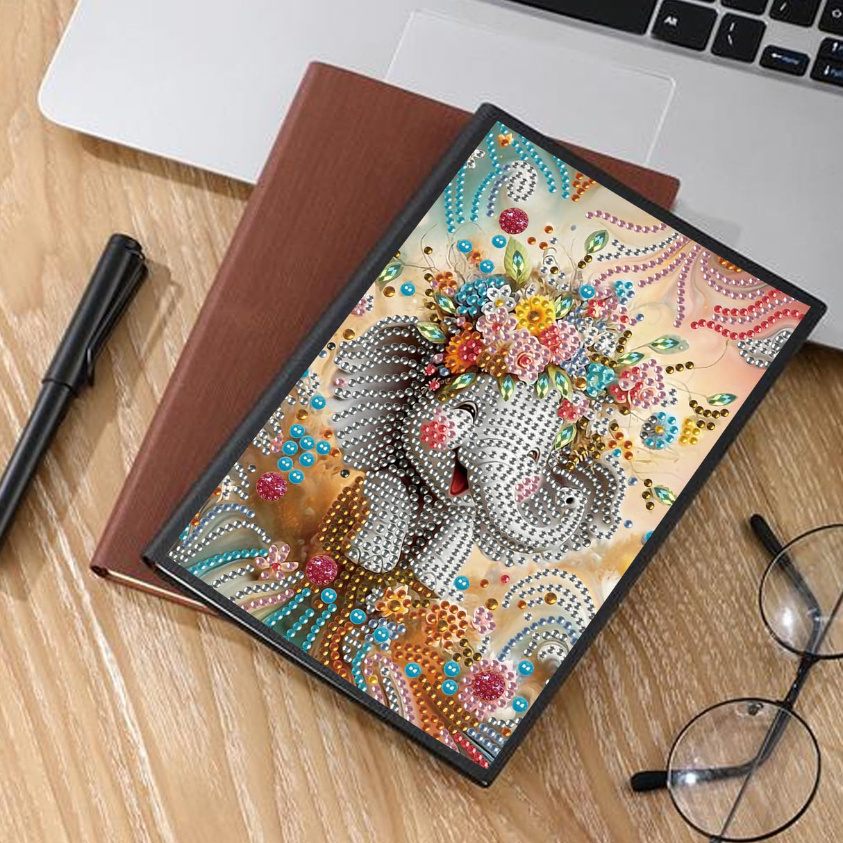 DCIDBEI Diamond Painting Notebook A5 Blank Diamond Art Notebooks Diamond Painting Elephant Flower Anime Notebook Writing Hardcover Diary Sketchbook Diamond Painting Note Book Christmas DCIDBEI