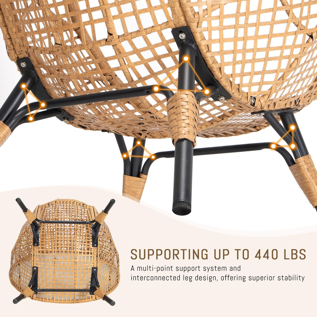 RADIATA Egg Chair with Footrest, Wicker Patio Lounger with Ottoman, Oversized Rattan Egg Shaped Chair with Leg for Indoor Outdoor Patio Balcony Garden (Nature) RADIATA
