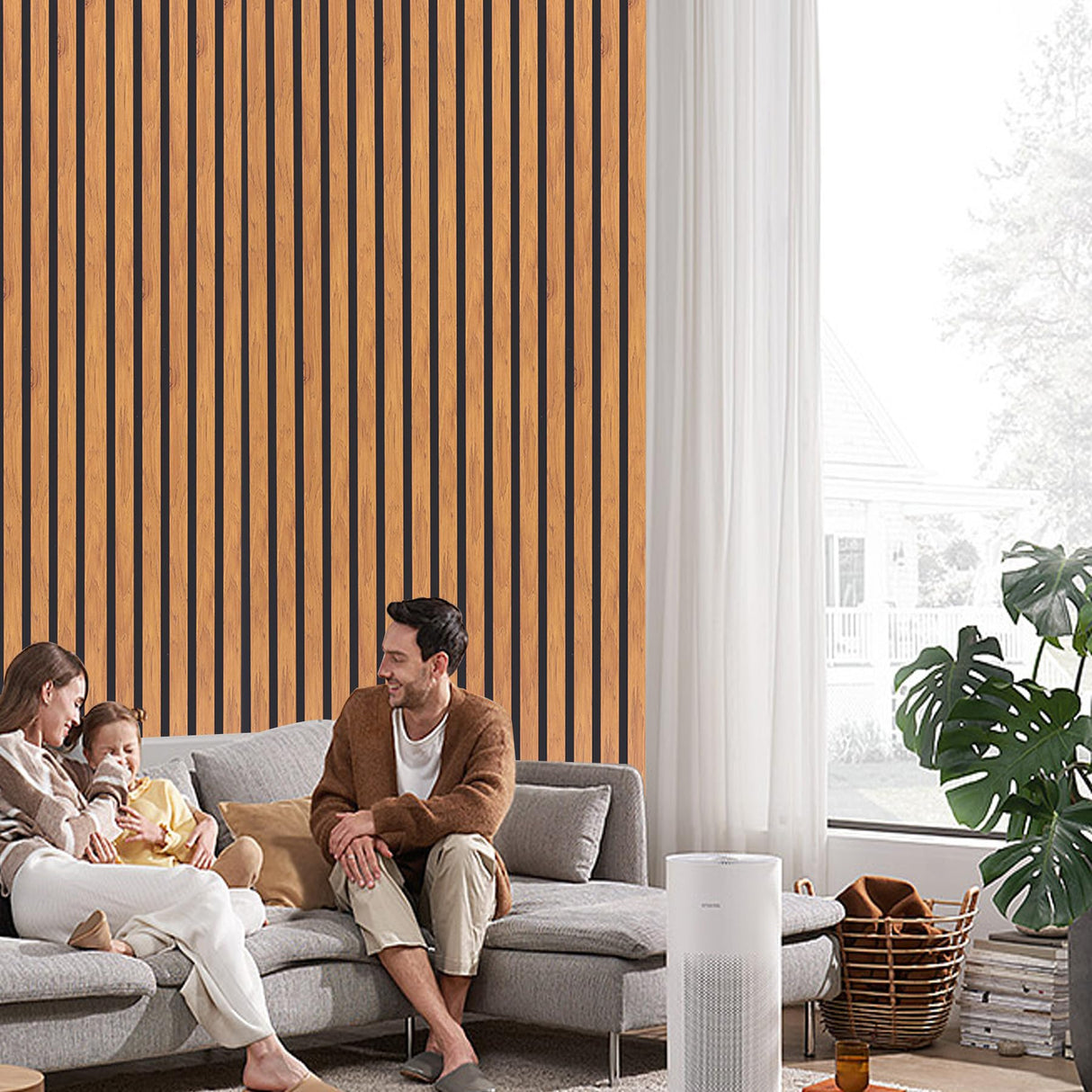 Taaizau 3D Slat Acoustic Wall Panels with Wood Finish Accent, 2 Pack Sound Absorbing Paneling for Studio, Office, Living Room, Bedroom Interior Decor (Natural Walnut, 48''L x 24''W) Taaizau