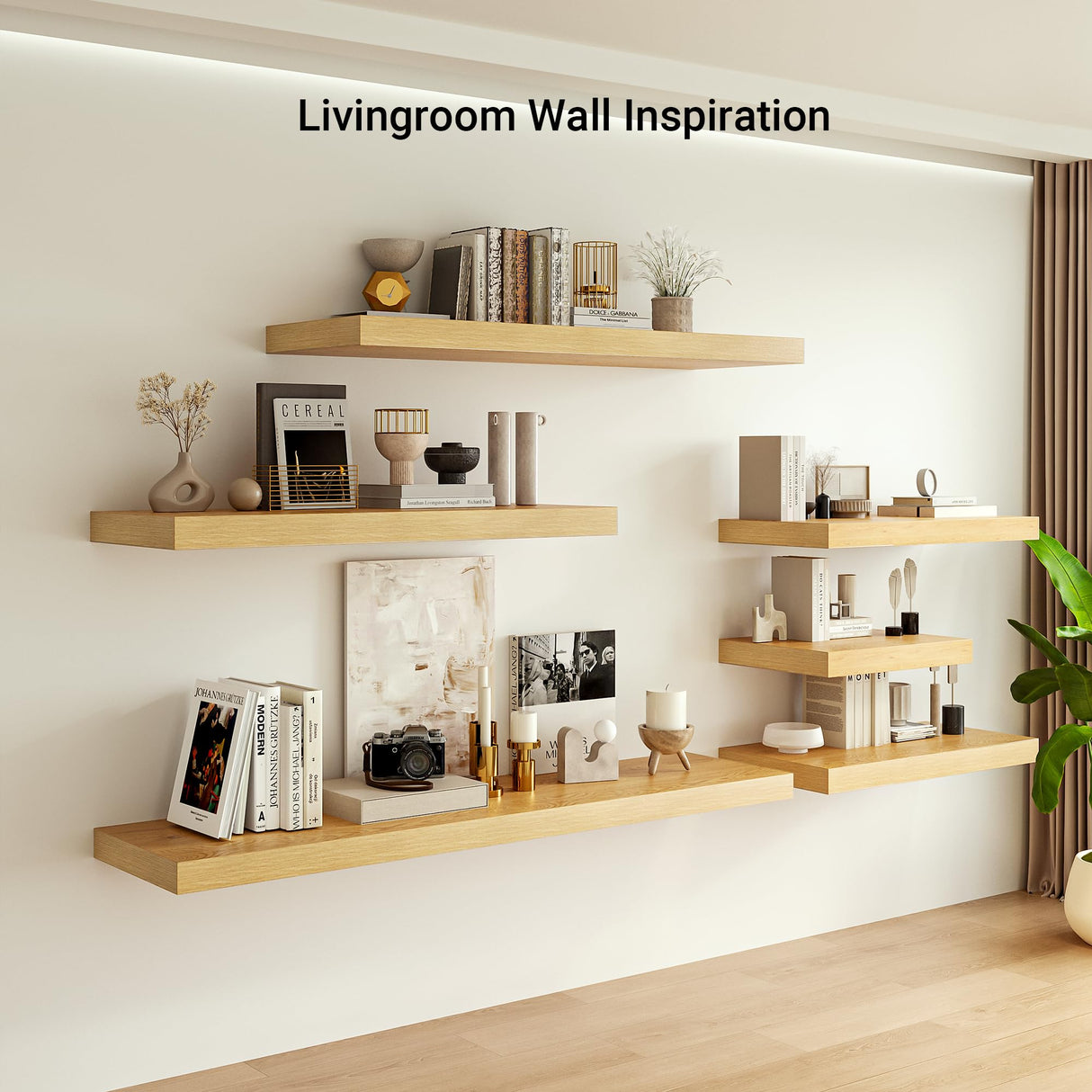 Heimlove 12 Inch Deep Floating Shelves, 48 x 12 inches Long Wall Shelf, Large Display Shelf & Storage Shelf, Rustic Wood Wall Shelves for Fireplace Mantel, Set of 1(Oak) Heimlove