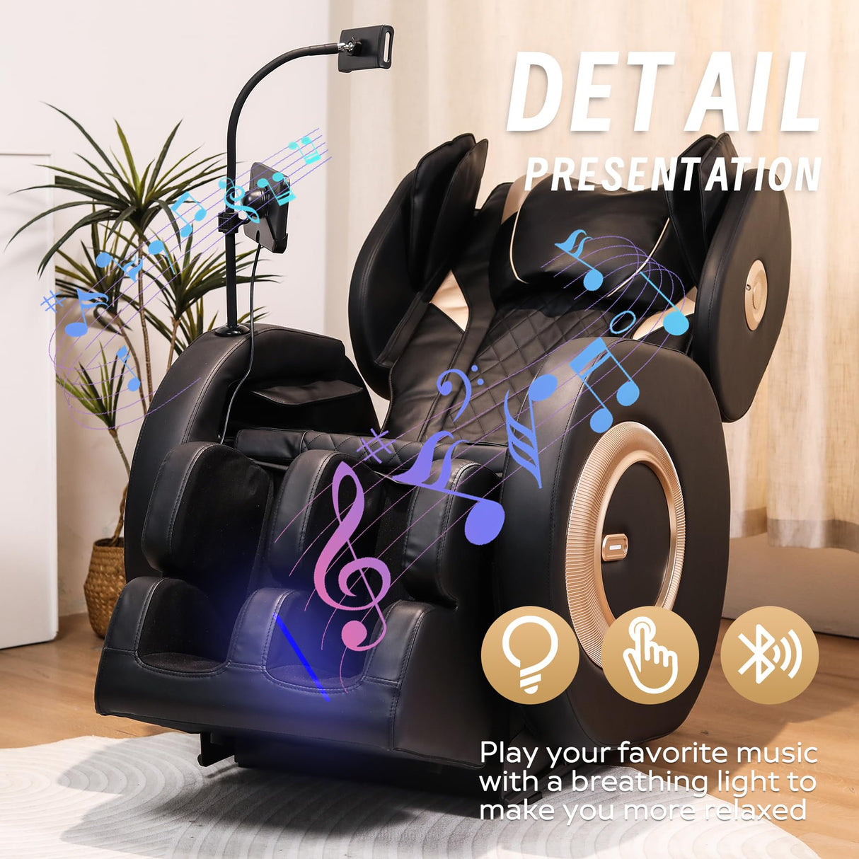 GDFStudio 2025 Full Body Massage Chair, Zero Gravity Recliner with Heating, Air Pressure, Foot Rollers, Bluetooth Speaker & Adjustable Intensity, 5 Automatic Modes for Home & Office Relaxation GDFStudio