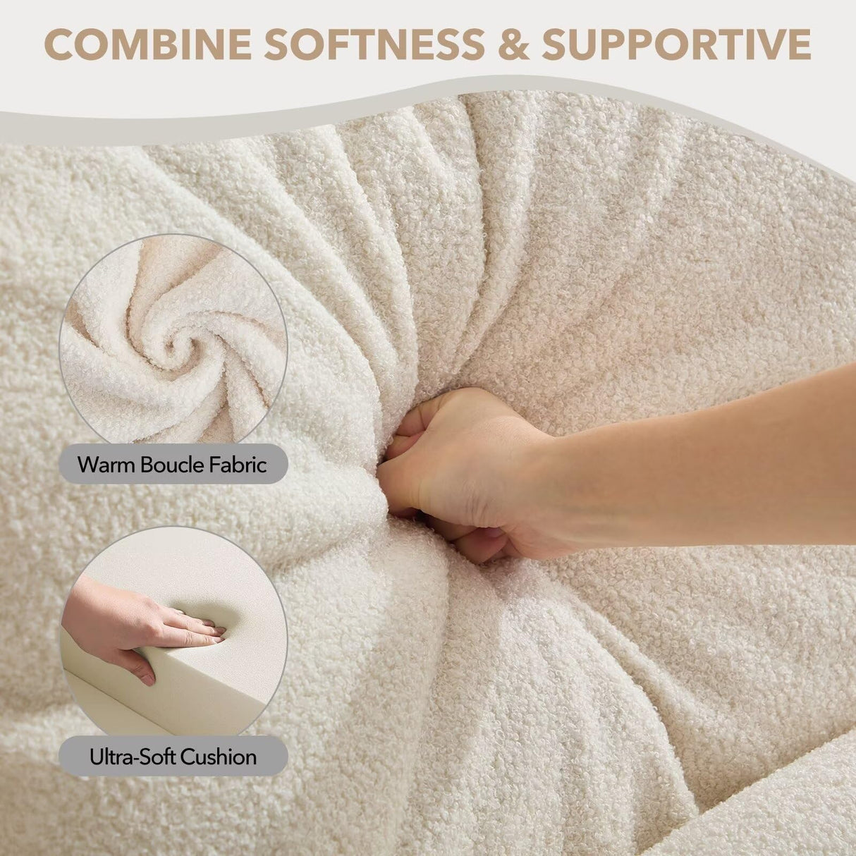 Siiejia 88" Sectional Couches for Living Room, Comfy L Shaped Sofa Couch with Storage Ottoman & Pocket, Modern 3 Seater Boucle Couch with Lumbar Pillows for Apartment, Office, Easy Assembly, Beige Siiejia