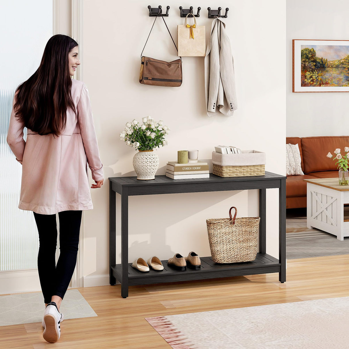 YITAHOME 48" Entry Console Table, 2-Shelf HIPS Indoor Outdoor Bar Table Multifunctional Buffet Storage Organizer with Adjustable Feet, Black YITAHOME