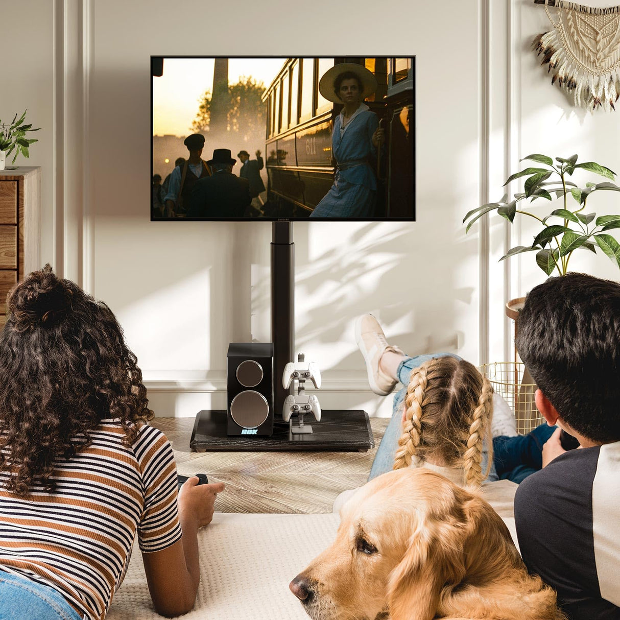 Greenstell TV Stand with Power Outlet, Universal Floor TV Stand for 32-75 inch TVs, Height Adjustable, Swivel Tall TV Stand with Wood Base, Holds up to 110 LBs, Max VESA 600x400mm GREENSTELL