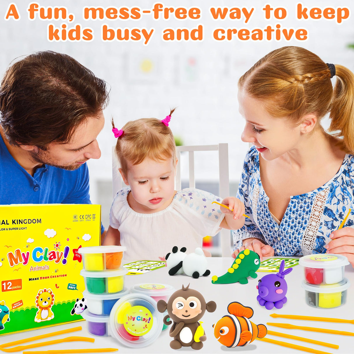 LanMa Air Dry Clay Kit for Kids, 12 Pack Animal Air-Dry Art Kits with Ultra Light & Soft Modeling Clay, Instructions, Sculpting Tools, Christmas Birthday Gifts for Boys Girls LanMa