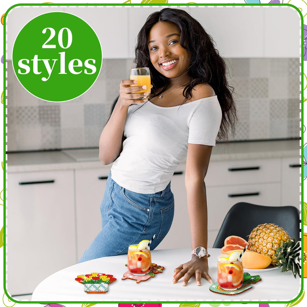 Honeydak 20 Pcs Spring Diamond Painting Coasters Flower Diamond Art Coasters with Holder Wooden Spring Potted Plants Diamond Coasters 5D Diamond Art Kits for Adults DIY Crafts Beginner Gifts Supplies Honeydak