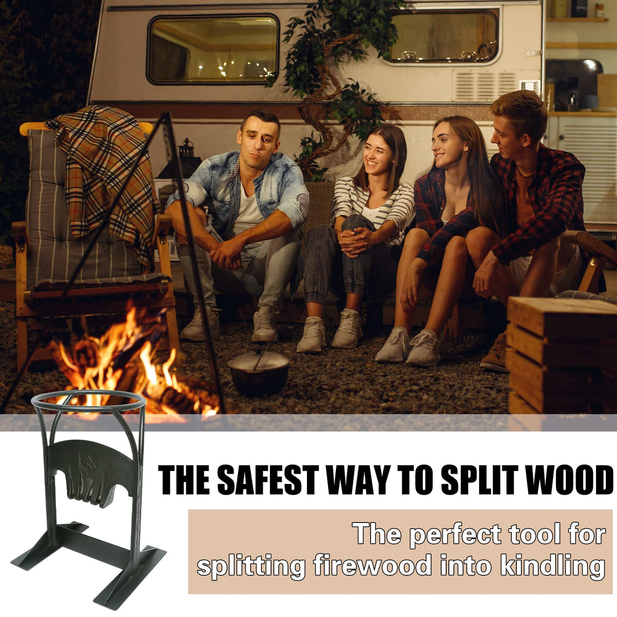 SnugNiture Firewood Kindling Splitter 9IN, Manual Kindling Log Splitting Tool, XL Cast Steel Log Splitting Wedge, Hand Sturdy Firewood Cutter, Splits SnugNiture