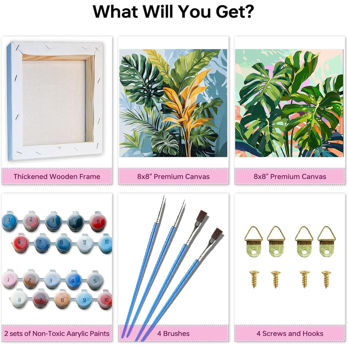 2 Pack Paint by Numbers with Frame,Plants Paint by Numbers Kit for Adults,Plant Painting by Numbers for Beginner on Canvas,Easy Oil Painting Arts Gift Crafts Kits for Home Wall Decor 8x8inch YarnWhimsy