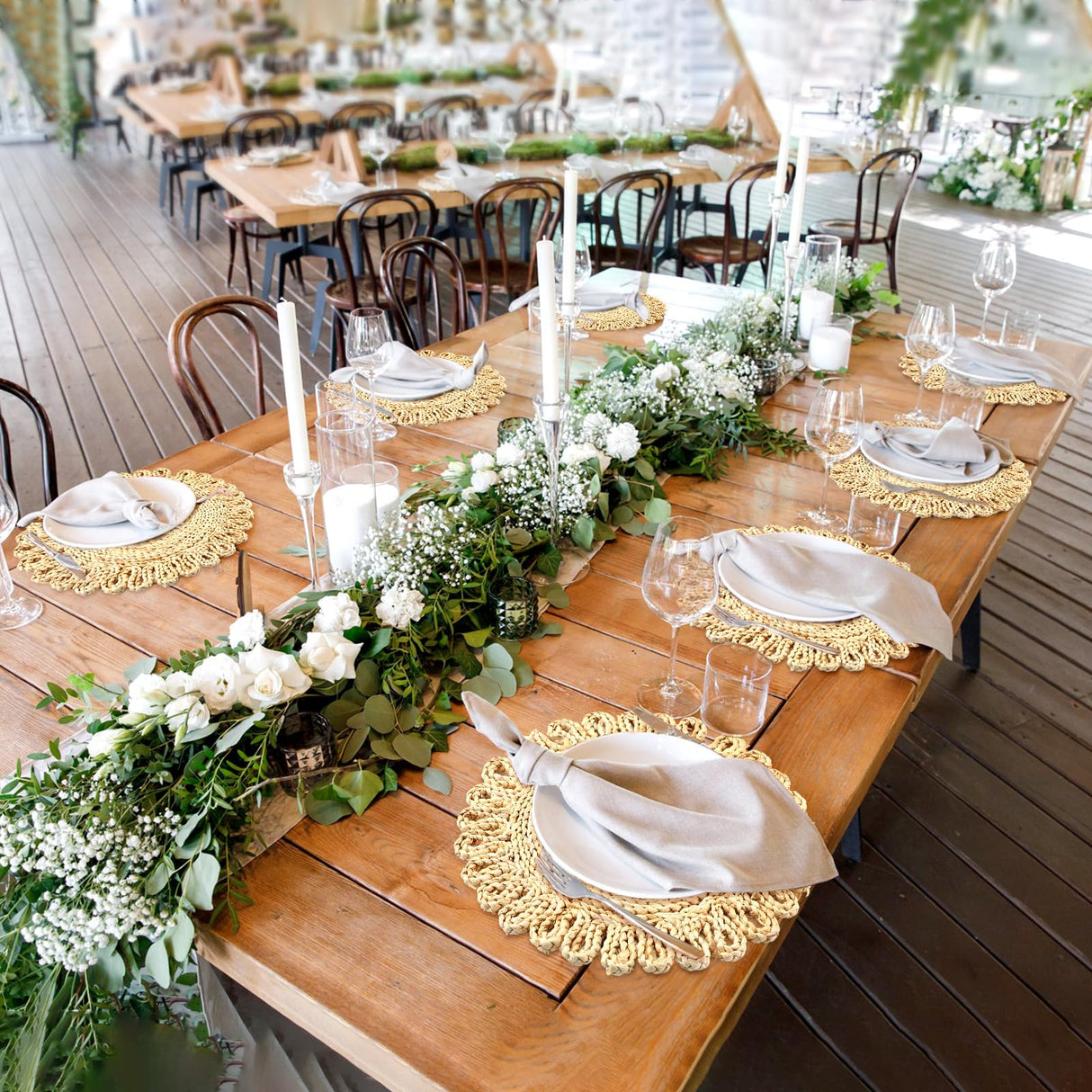 Zopeal 16 Pieces 11 Inches Woven Round Placemats Rattan Chargers Wicker Boho Placemats Natural Braided Table Mats Corn Husk Place Mats Wicker Charger Plates for Wedding(Solid) Zopeal