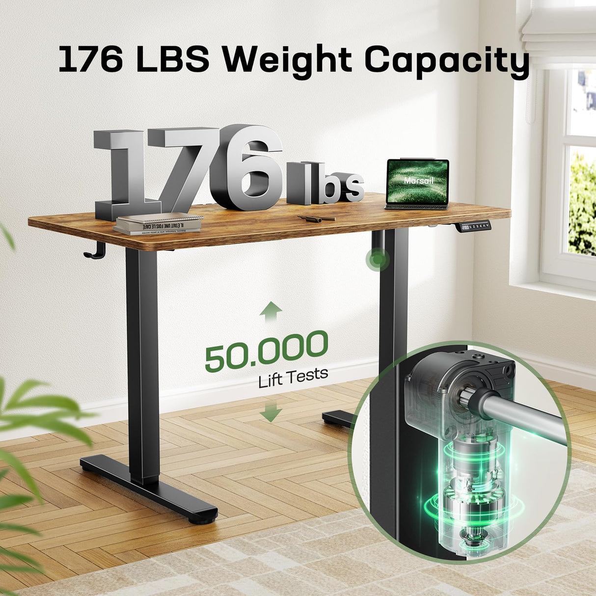 Marsail Electric Standing Desk with One-Piece Desktop,55 x 30 inch Height Adjustable Office Gaming Computer Desk with Deeper Tabletop,Home Office Stand up Desk with 4 Memory Presets, Desk for Bedroom Marsail