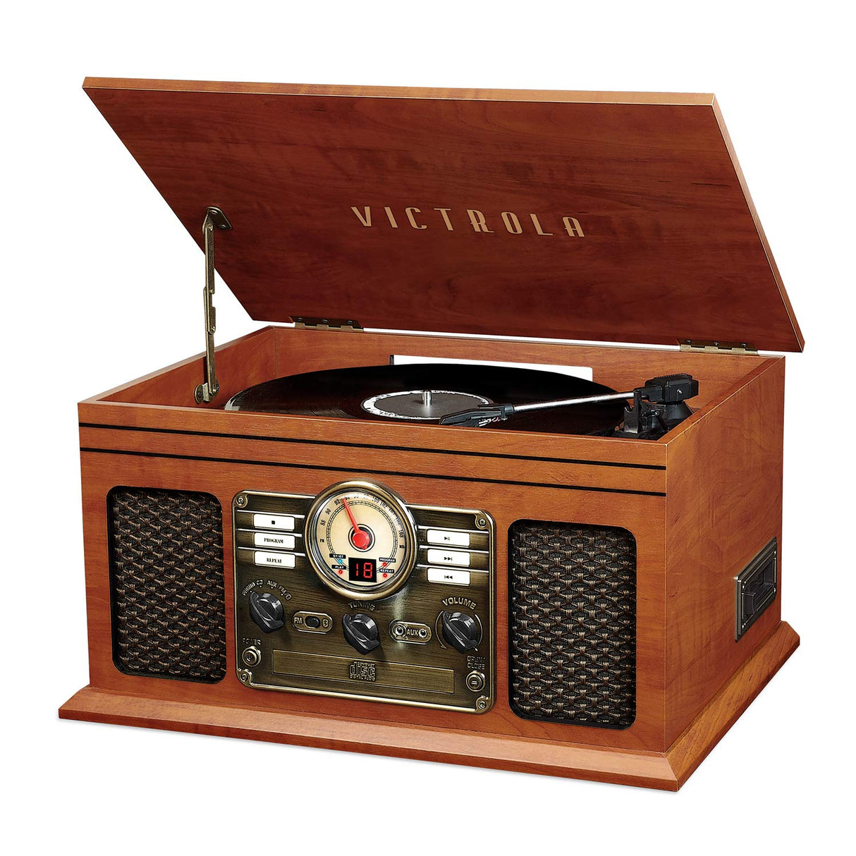 Victrola Nostalgic 7-in-1 Bluetooth Record Player & Multimedia Center with Built-in Speakers - 3-Speed Turntable, CD & Cassette Player, AM/FM Radio | Wireless Music Streaming | Mahogany Victrola