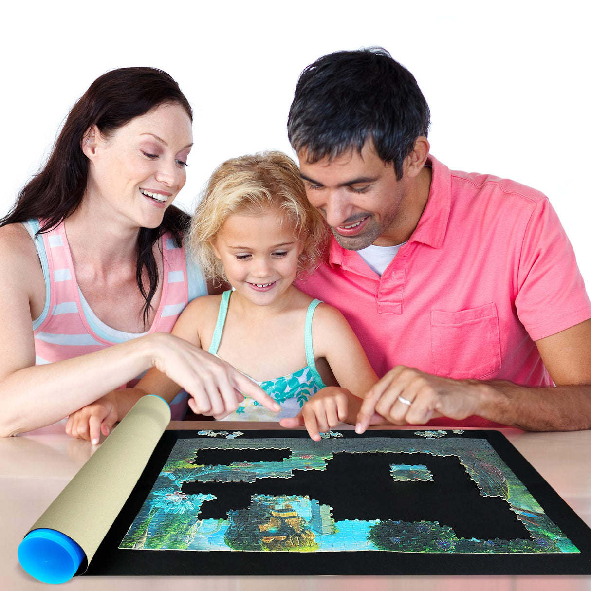 LAVIEVERT 2-in-1 Reversible Jigsaw Puzzle Mat, 2mm Thick Neoprene Puzzle Mat Roll Up, Portable Puzzle Board Holder Saver with Storage Bag & Plastic Cylinder Up to 1500 Pieces - Black & Khaki LAVIEVERT