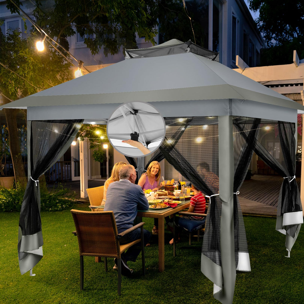 COBIZI 12x12 Pop Up Gazebos On Clearance - Upgrade Easy Up Metal Outdoor Gazebo Waterproof - Portable Gazebo with Mosquito Nettings, 4 Ropes 8 Stakes and Carry Bag for Patio Garden(Dark Gray) COBIZI