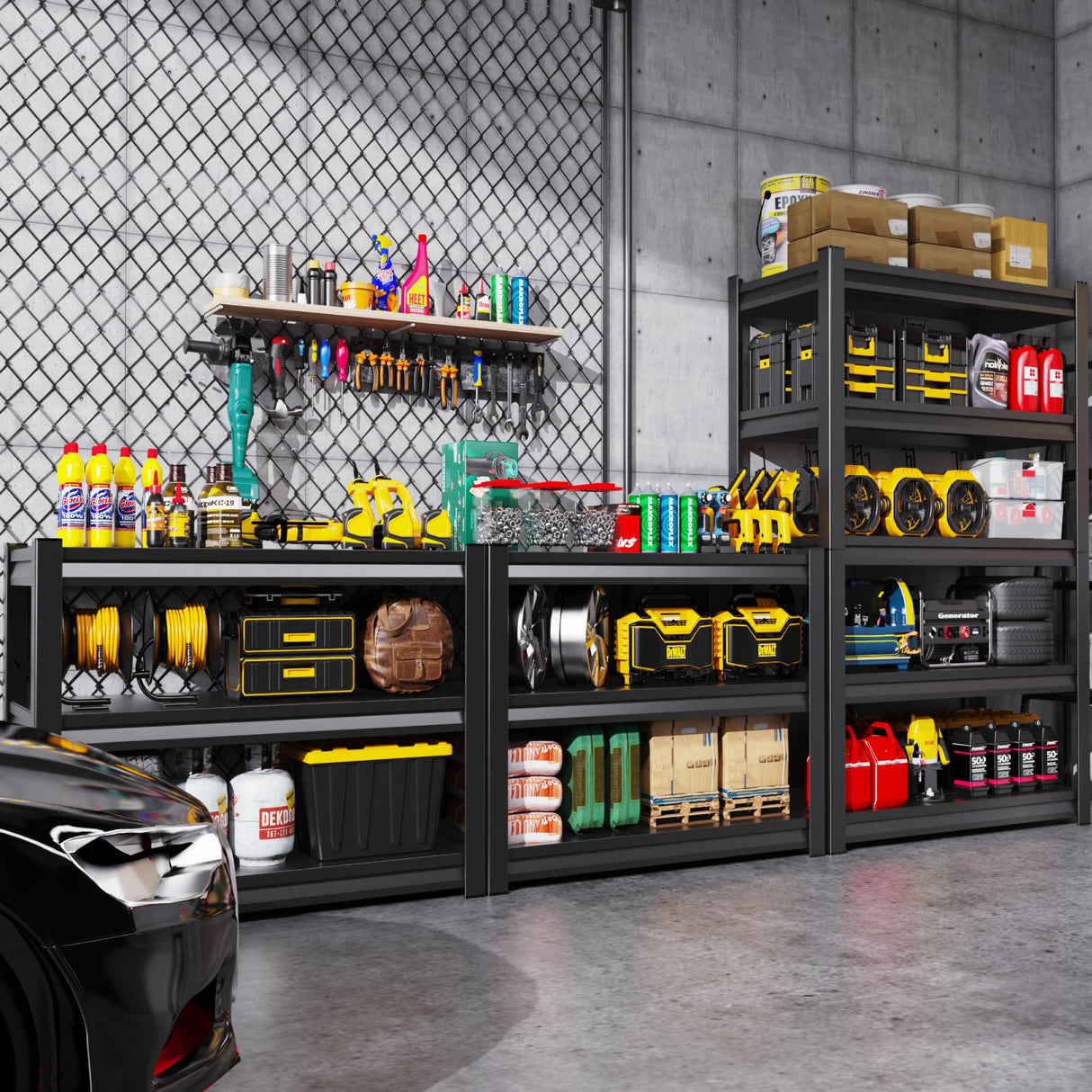 TXTDPL 3000 LBS Storage Shelves, 72" H Garage Shelving, 5-Tier Heavy Duty Shelf, Steel Shelving, Adjustable Shelving Unit, Easy to Assemble, for Garage, Warehouse, Basement Storage Shelving, Black TXTDPL