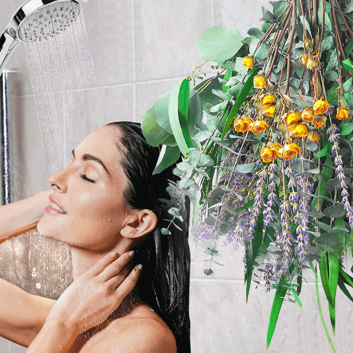 123 Pcs Mixed Real Dried Eucalyptus Stems - Lavender & Rose Flowers Bundles for Shower, Natural Preserved Eucalyptus Leaves Greenery Hanging Shower, Plant Fragrance, Wedding Decor beerfingo