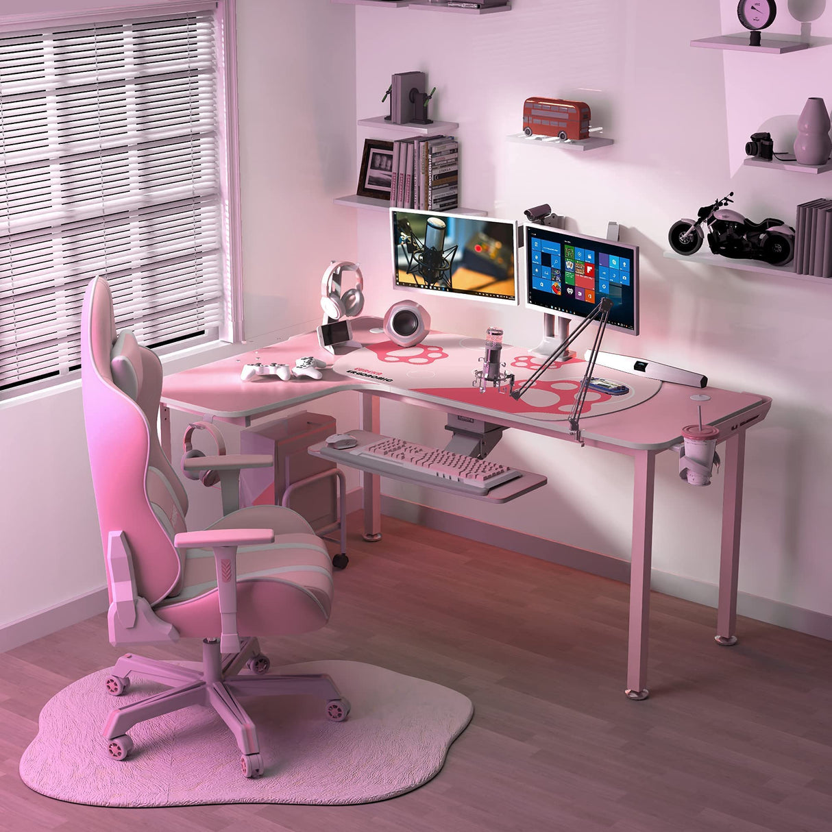 EUREKA ERGONOMIC Gaming Desk,60 Inch Pink L-Shaped Computer Desk, Corner Desk Gamer Desk Game Table with Free Mouse Pad for Girls Home Office Wood & Metal Space-Saving,Easy to Assemble,Pink EUREKA ERGONOMIC