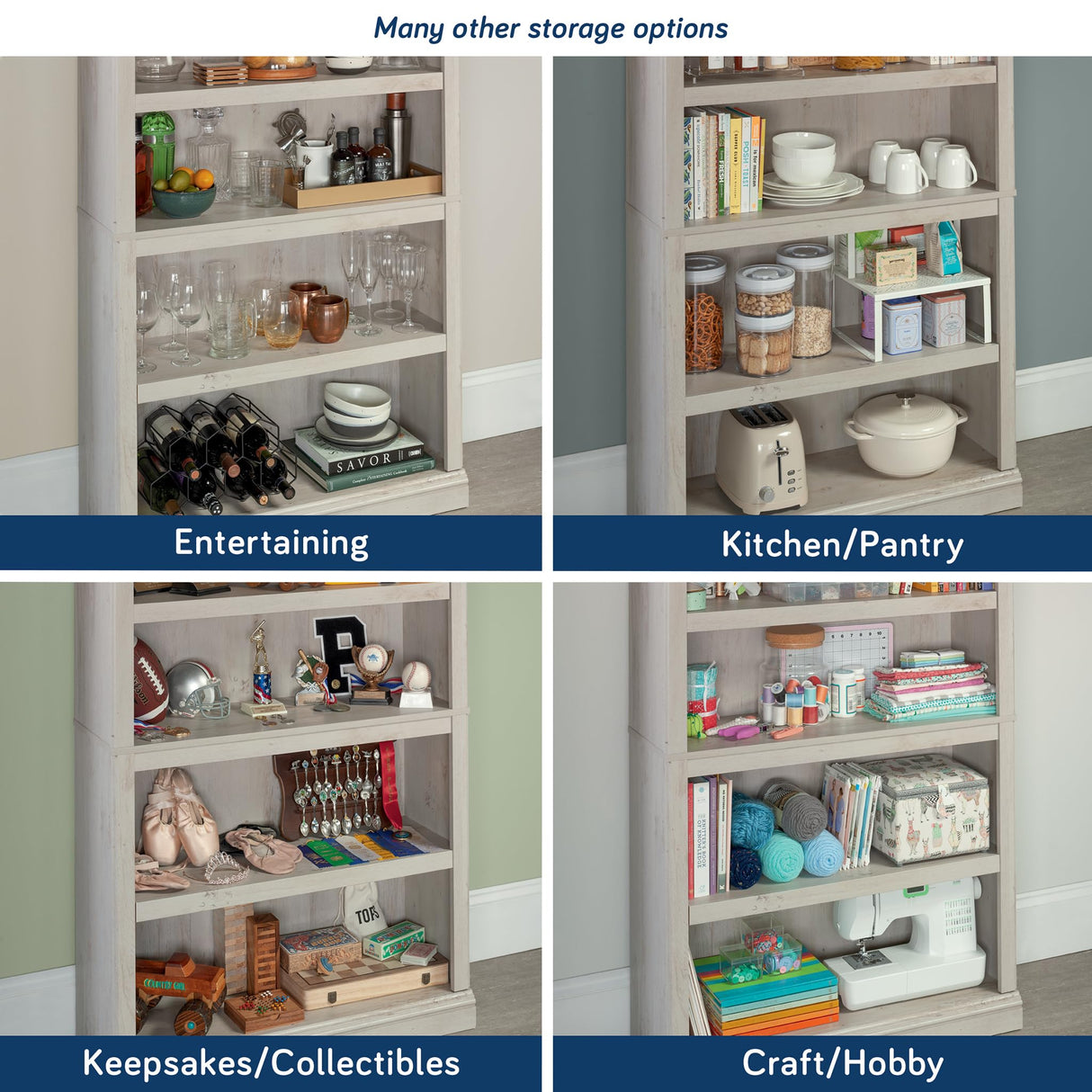 Sauder 5 Tier Book Shelf Wooden Bookcase Multipurpose Bookshelf for Home Office, Living Room, in Chalked Chestnut Sauder