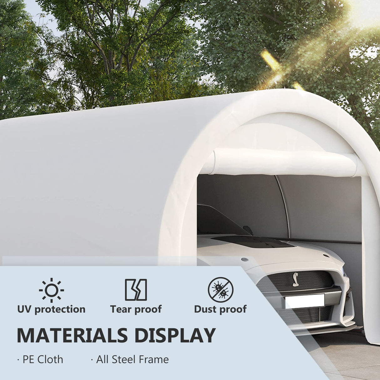 Outsunny 10' x 16' Carport, Heavy Duty Portable Garage Storage Tent with Large Zippered Door, Anti-UV PE Canopy Cover for Car, Truck, Boat, Motorcycle, Bike, Garden Tools, Outdoor Work, White Outsunny