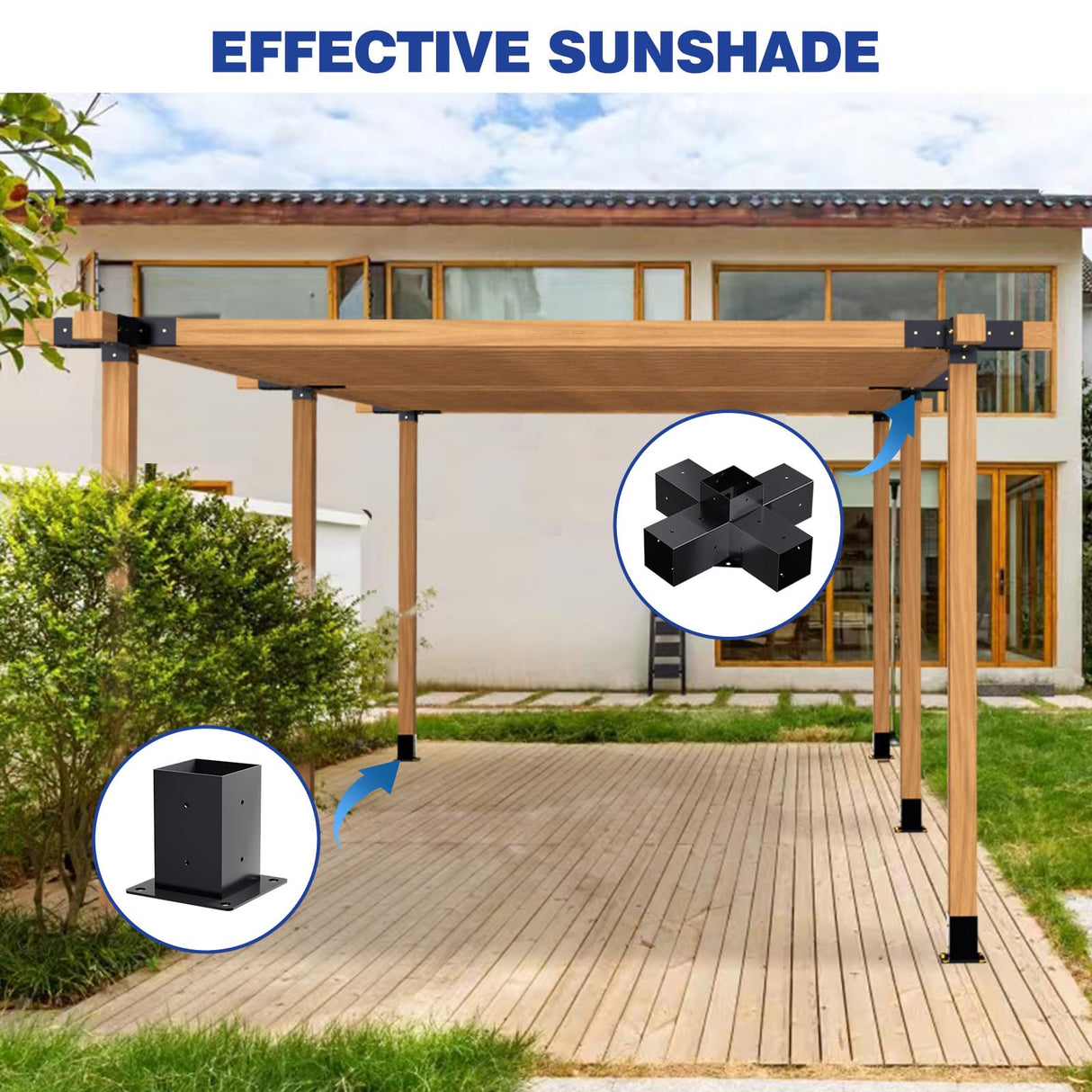 Grehitk Pergola Kit, Pergola Brackets 5-Way Right Angle Corner Bracket Woodworks DIY Post Base Kit, Wooden Beams for Gazebos, Patio Pergolas, Log Cabin Outdoor Pergola Hardware for 4x4 Lumber Grehitk