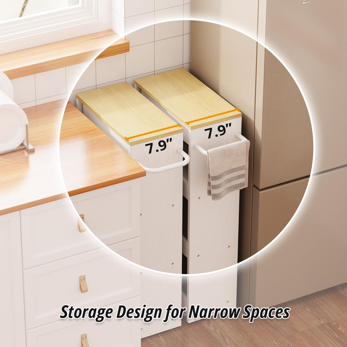 IRONCK Slim Storage Rolling Cart with Drawer and Wheels and Handle, 4 Tier Slide Out Utility Kitchen Cart for Small Spaces Kitchen Laundry Narrow Places, White IRONCK