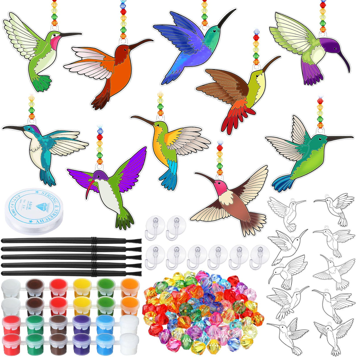 Yaomiao 30 Sets Summer Suncatchers Window Art Drawing Kits DIY Hummingbird Suncatcher Crafts Bulk Paint Your Own Window Hanging Ornaments for Home Birthday Party Favors Decor Gifts Yaomiao