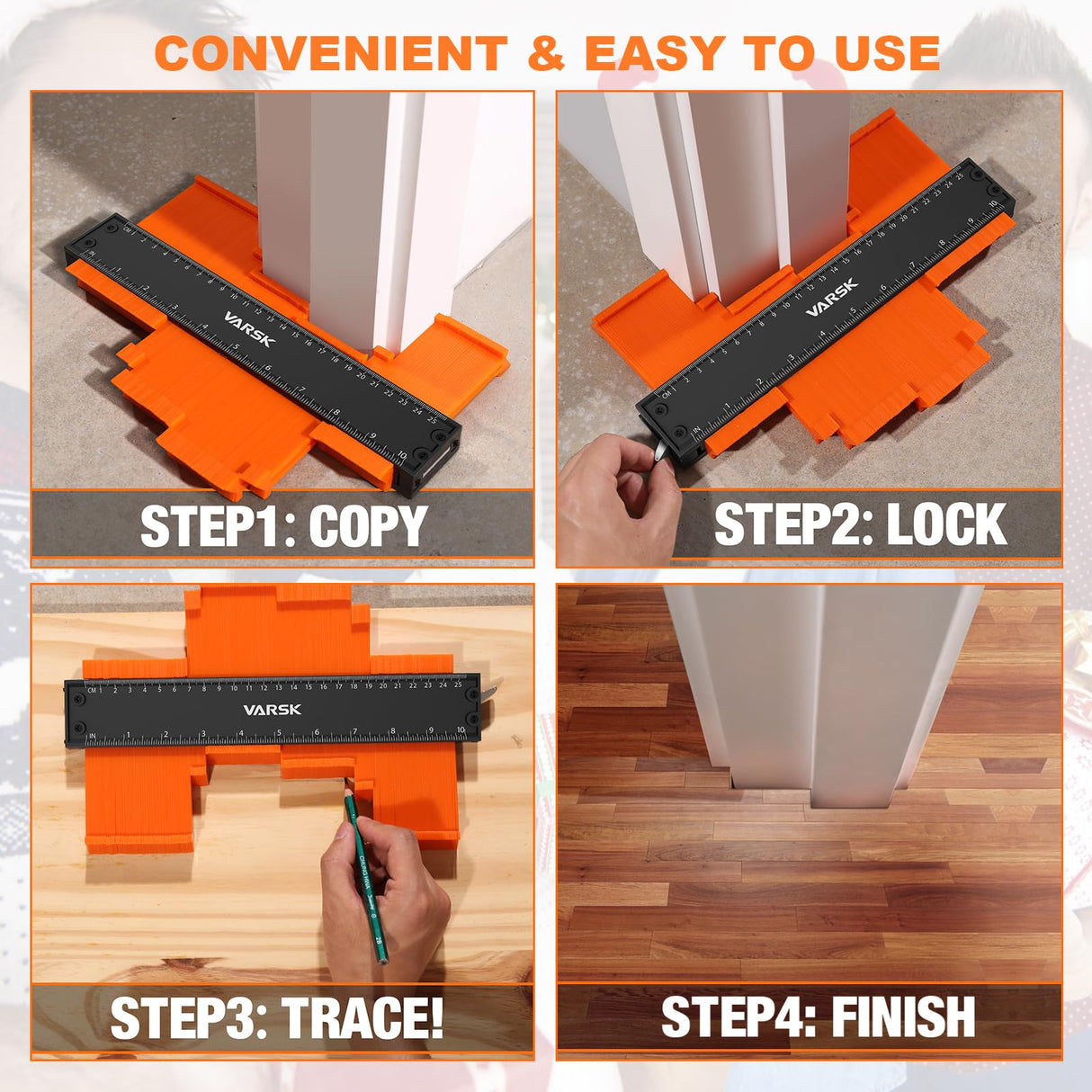 VARSK Contour Gauge Tool (10 inch) with Lock - Birthday Gifts for Men Dad Him, Cool Gadgets for Men, Irregular Shape Duplicator, Outline Edge Angle Measuring Tool for Woodworking Flooring VARSK