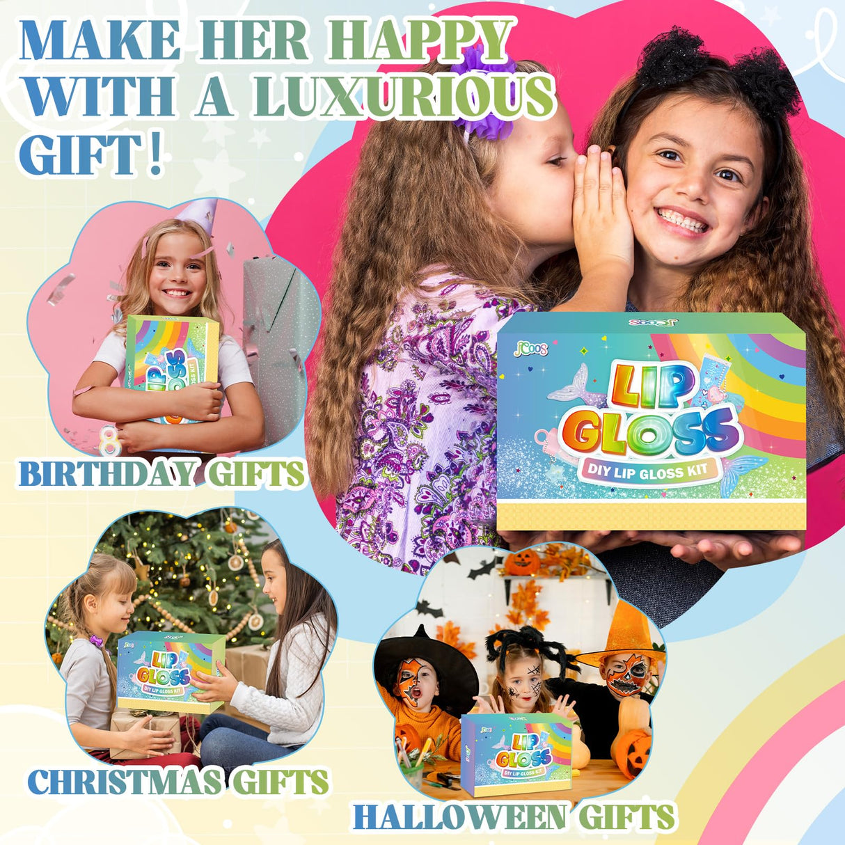 Make Your Own Lip Gloss Kit, JCOOS Lip Gloss Making Kit, 94PCS Fun Keychain DIY Lipgloss Sets for Girls, Flavored Moisturizing Glitter Lip Kit, Kids Lip Gloss, Tween Girls Trendy Stuff Christmas Gifts Jcoos