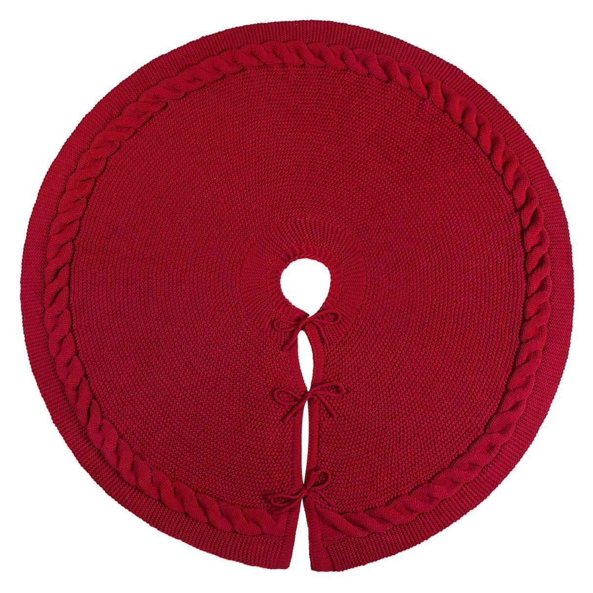 LimBridge Knitted Christmas Tree Skirt: 48 Inches Wine Red Tree Skirt, Chunky Cable Knit Thick Rustic Christmas Tree Decorations, Farmhouse Christmas Decor Xmas Holiday Home Party Decorations LimBridge