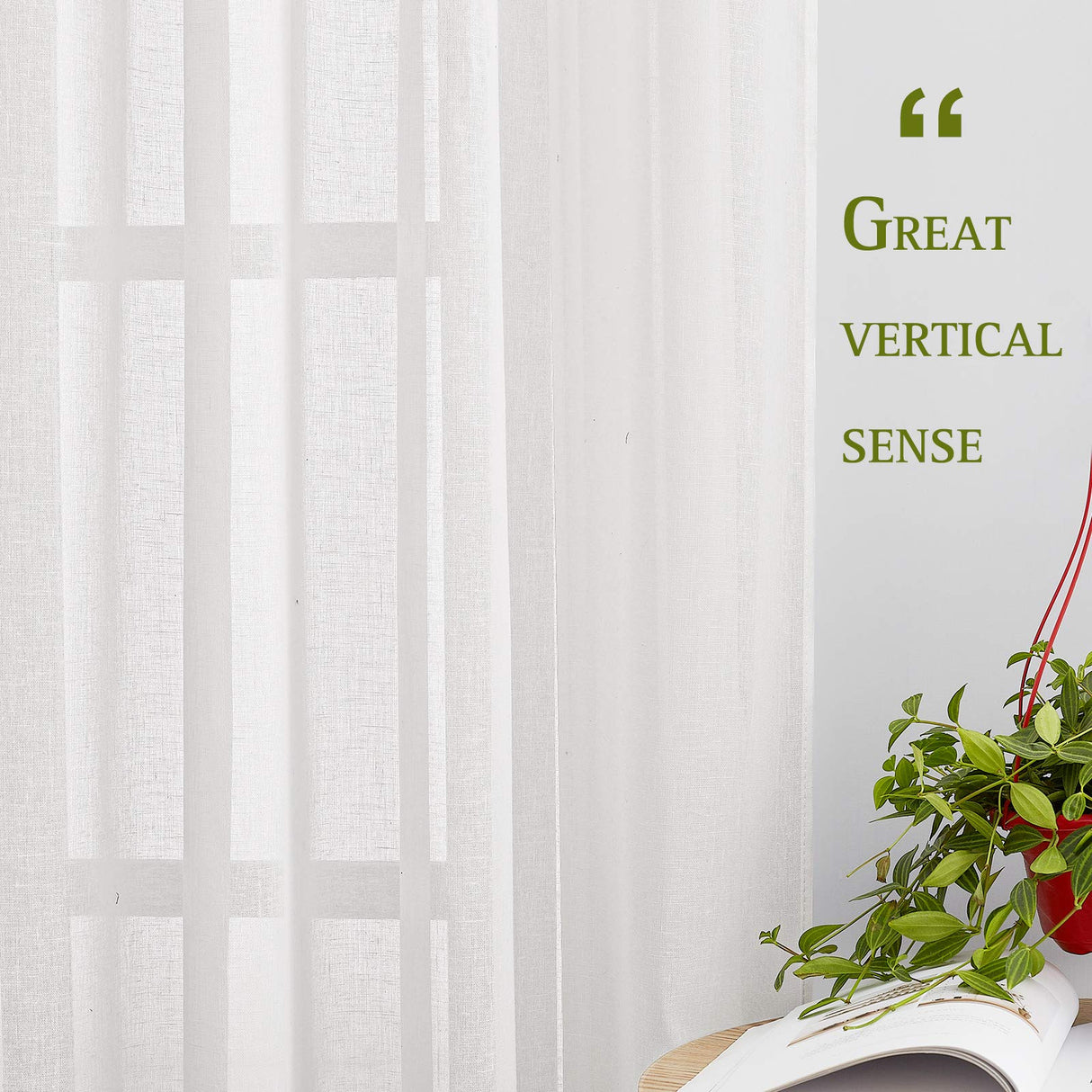 NICETOWN White Linen Curtains 108 inches Extra Long 2 Panels Set, Grommet Open Linen Elegant Privacy Semi Sheer Vertical Drapes for Farmhouse/French Door/Living Room, W52 x L108 NICETOWN