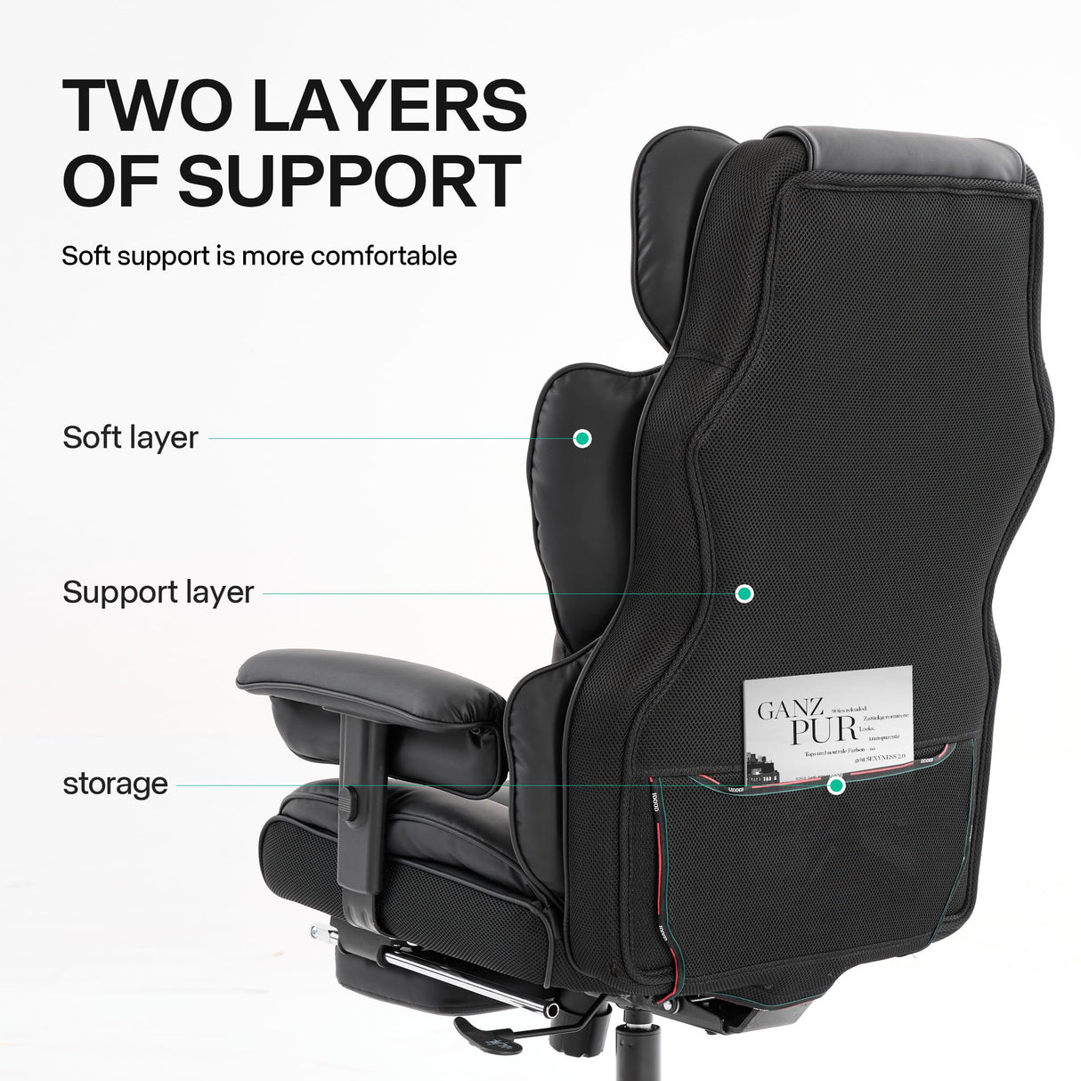 Gzagdecr Big and Tall Office Chair 400lbs,PU Leather High Back Gaming Chair with Foot Rest, Reclining Chair Executive Ergonomic Office Chair Lumbar Support Computer Chair Adjustable Armrests (Black) Gzagdecr